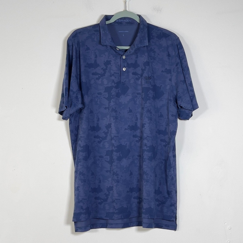 B. Draddy‎ Mens Pima Cotton Polo Shirt Blue Camo Print Short Sleeve Size Large